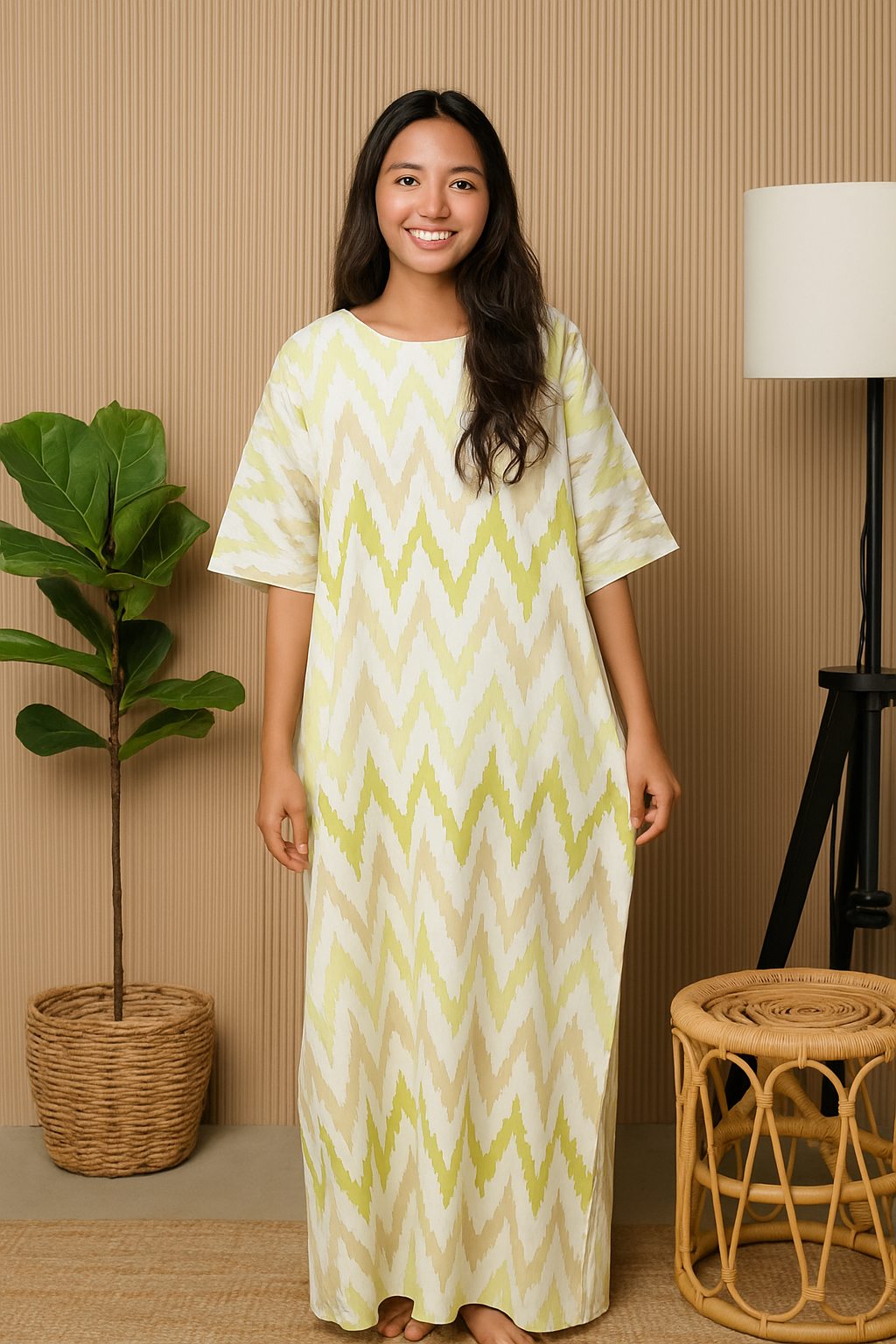 3/4 SLEEVE KAFTAN ZIGZAG : APPLE GREEN