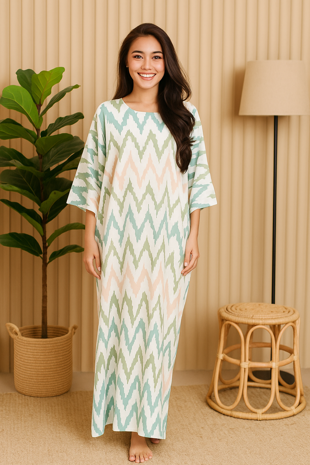 3/4 SLEEVE KAFTAN ZIGZAG : OLIVE GREEN