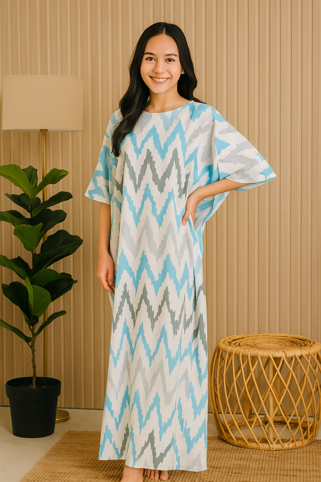 3/4 SLEEVE KAFTAN ZIGZAG : BLUE GREEN