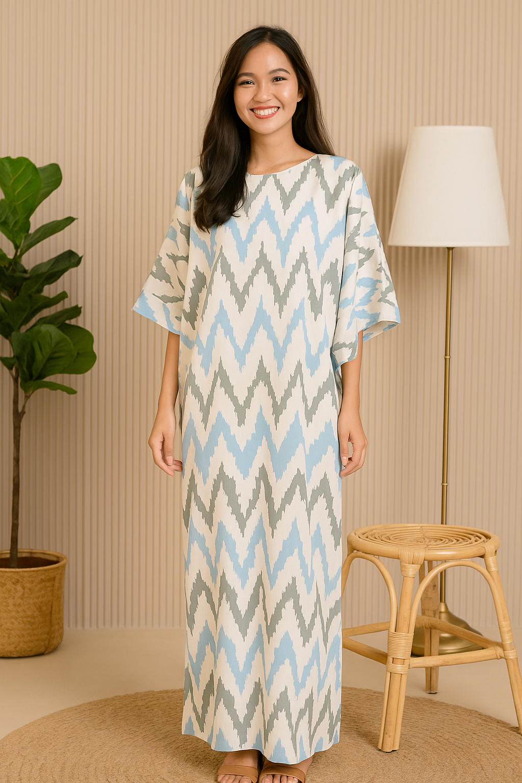 3/4 SLEEVE KAFTAN ZIGZAG : BLUE GREY