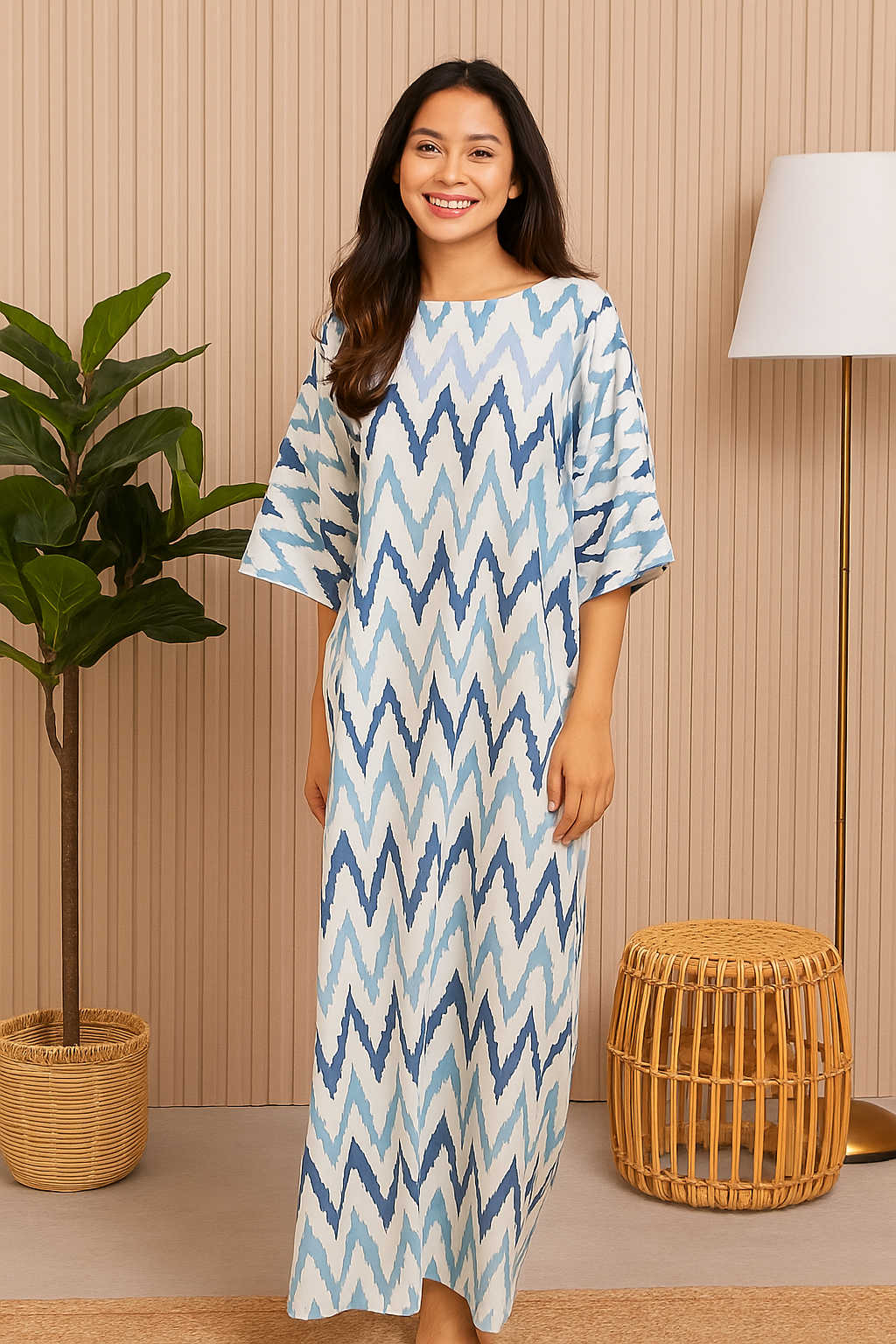 3/4 SLEEVE KAFTAN ZIGZAG : BLUE 