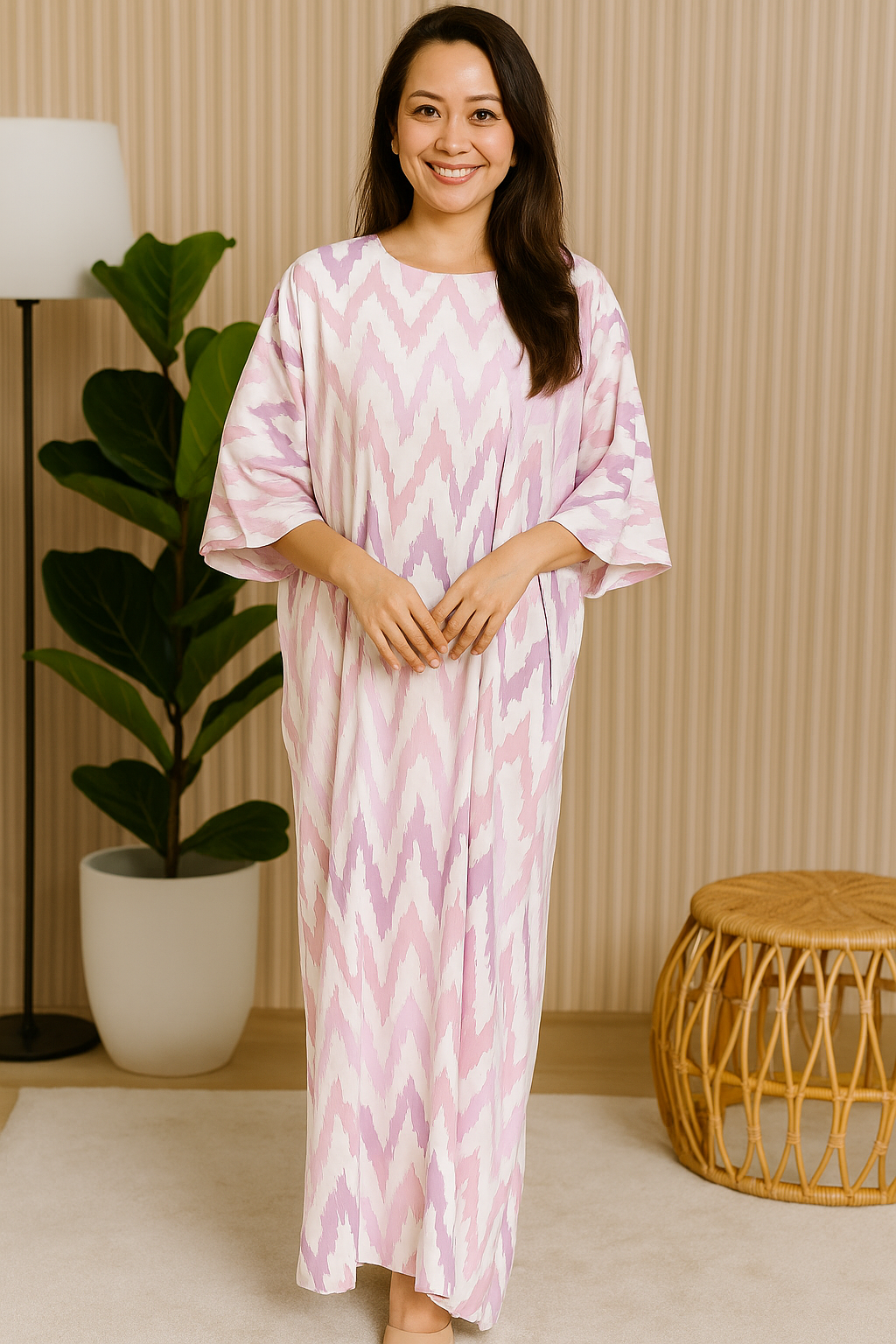 3/4 SLEEVE KAFTAN ZIGZAG : PURPLE LILAC