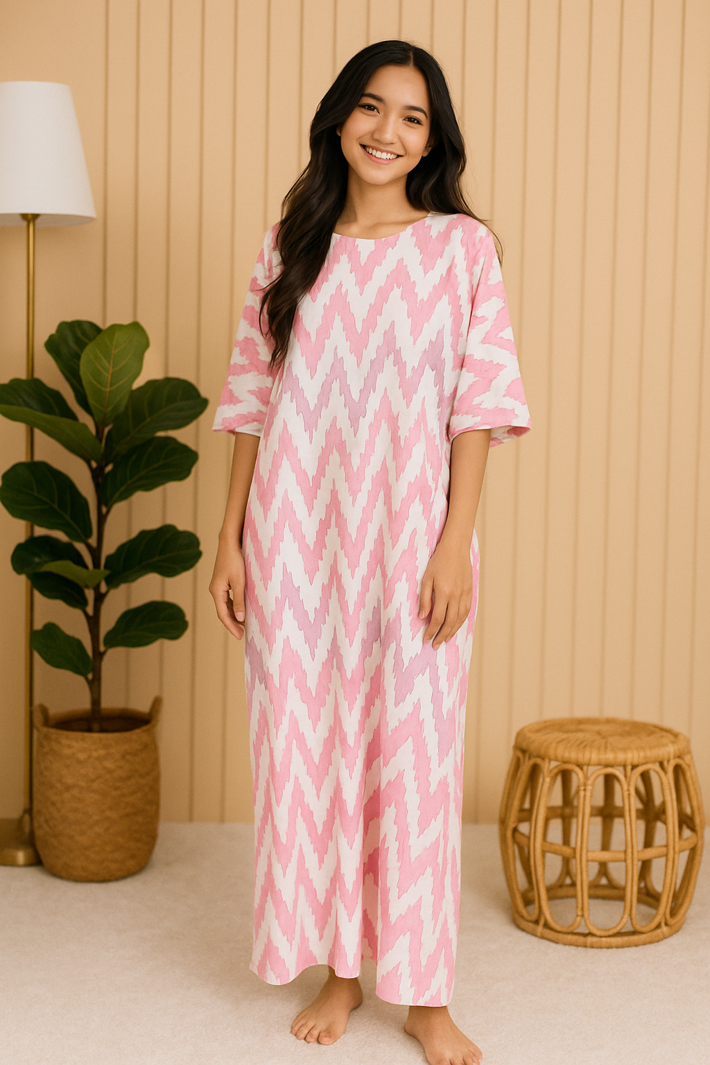 3/4 SLEEVE KAFTAN ZIGZAG : PINK