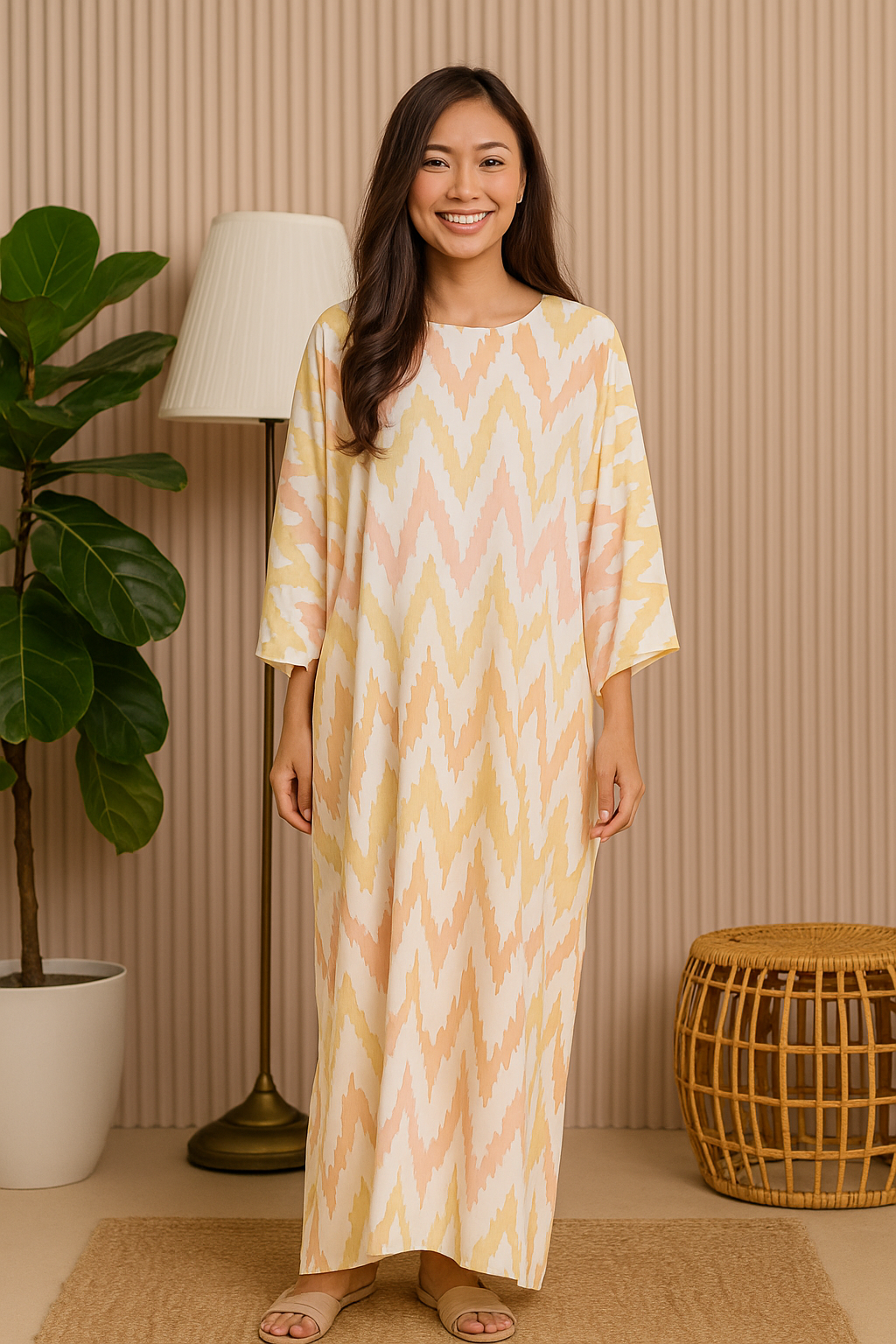 3/4 SLEEVE KAFTAN ZIGZAG : BROWN SAGE GREEN