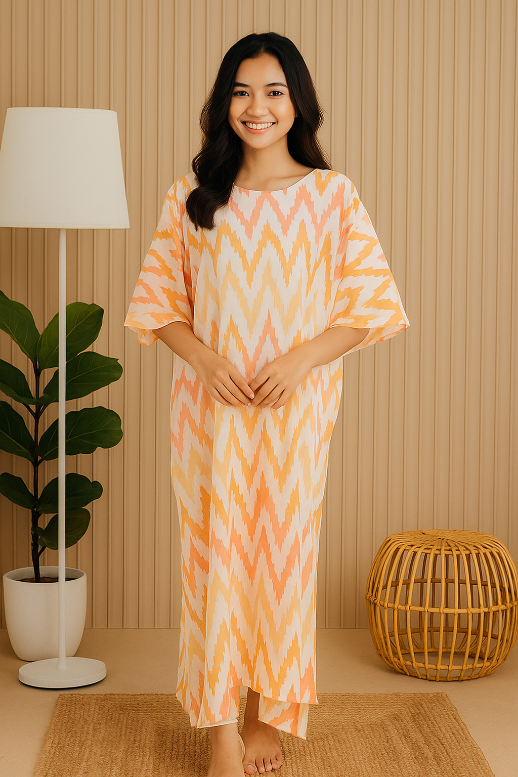 3/4 SLEEVE KAFTAN ZIGZAG : ORANGE