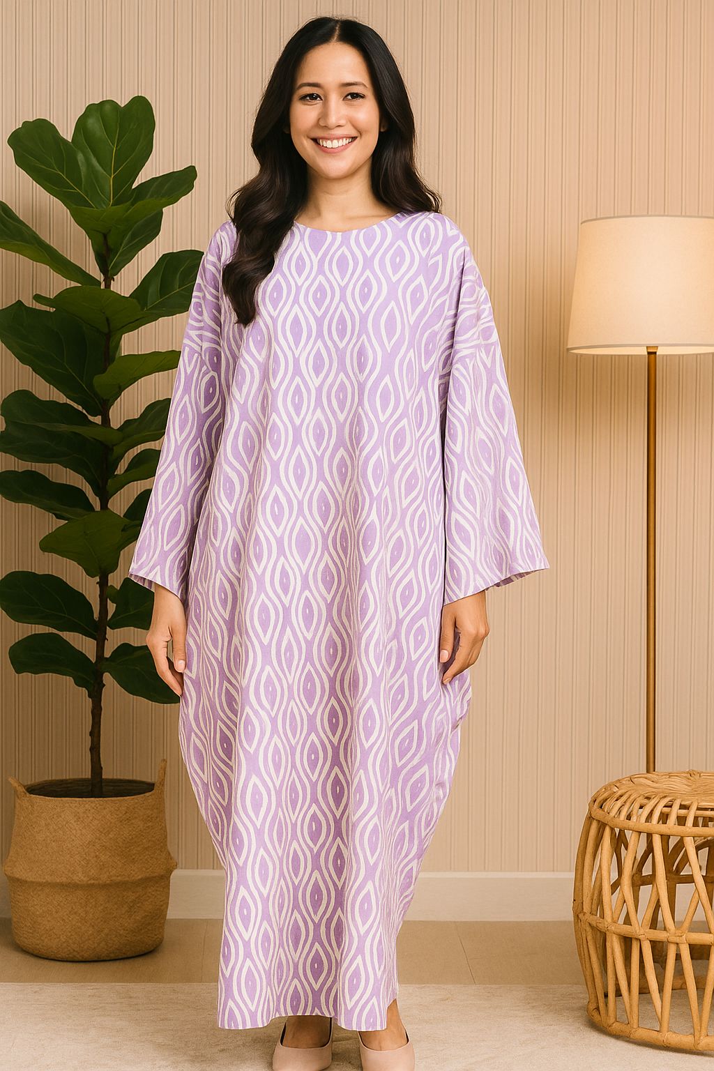 LONG SLEEVE KAFTAN ABAYA DAUN WITH DIAMANTE CRYSTAL : PURPLE