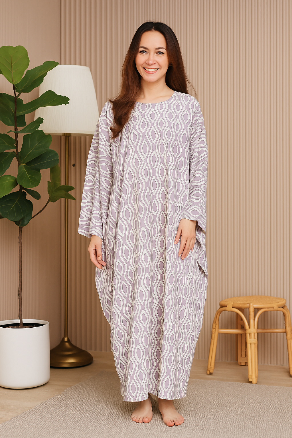 LONG SLEEVE KAFTAN ABAYA DAUN WITH DIAMANTE CRYSTAL : GREY