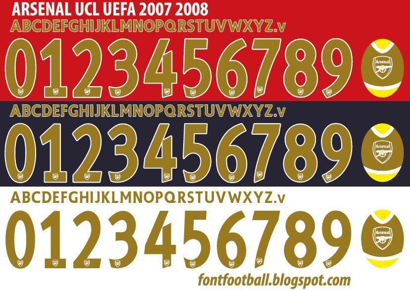 Font Vector Arsenal UCL UEFA 2007 2008 kit
