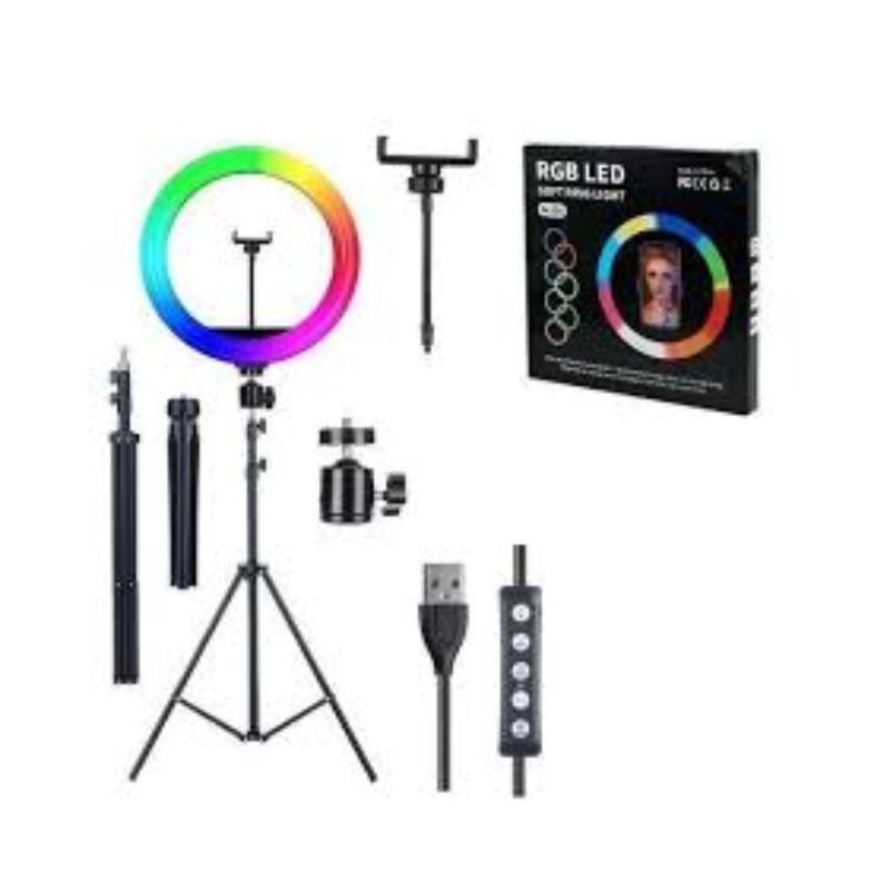 14 inches rgb ring light with 3 phone holder and tripod