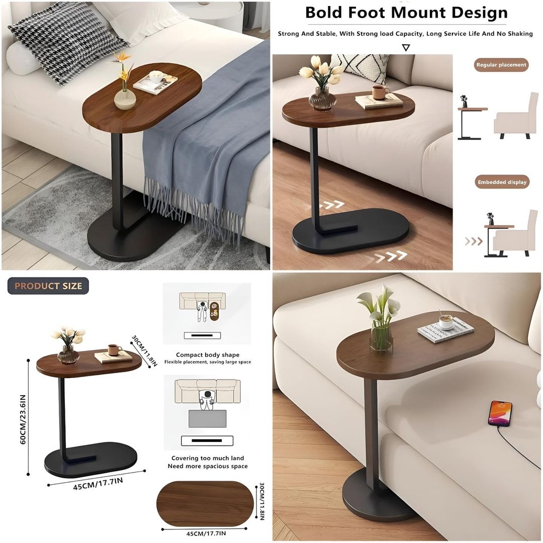 C-Shaped Side Table Brown