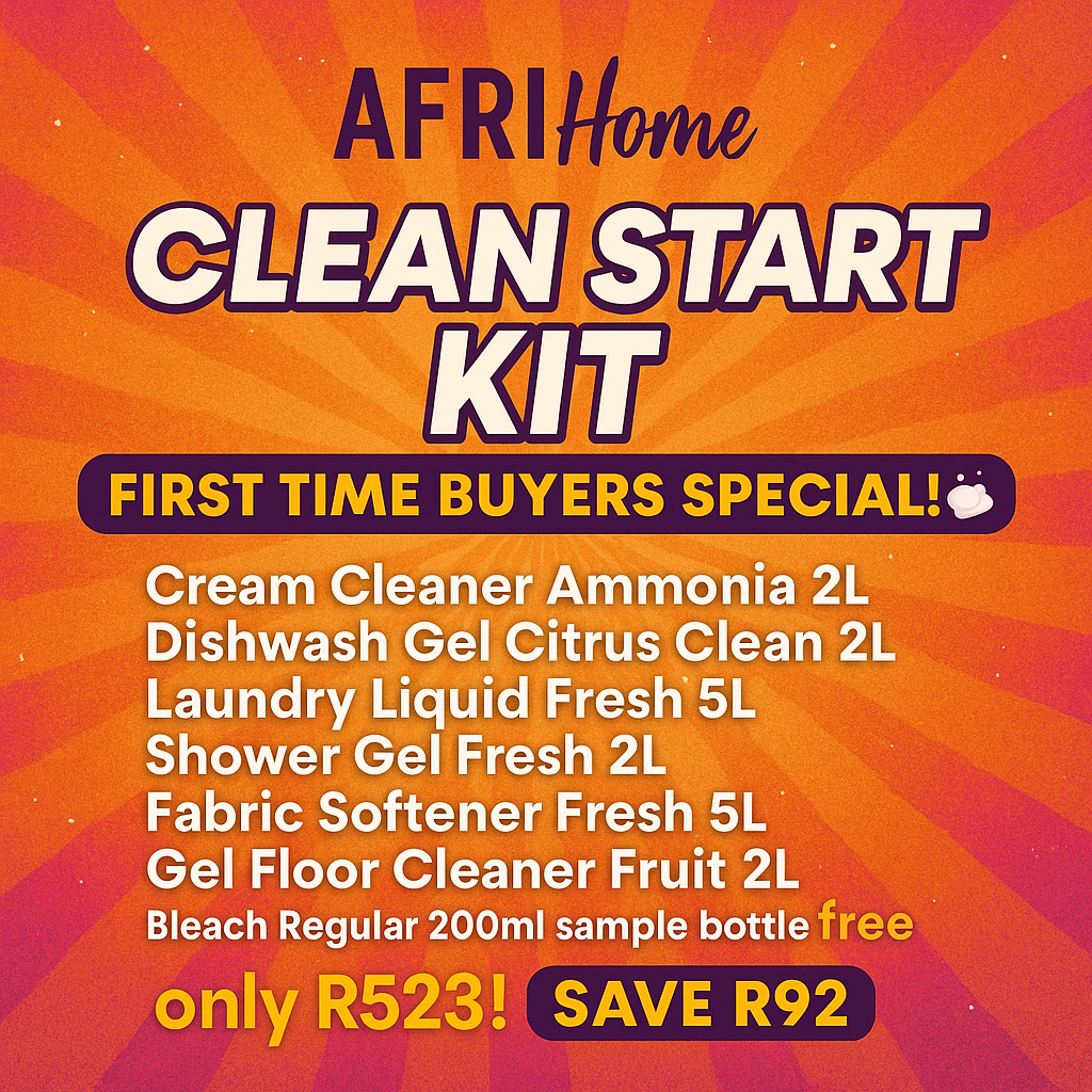 🧼 First Time Buyers, This One’s For You Introducing the AfriHerb Clean Start Kit ✨ 6 Essential Cleaners + Free Bleach Sample 💸 Launch Price: R523 (Save R92) ✔️ Covers your kitchen, laundry, bathroom & more 📦 Limited Stock