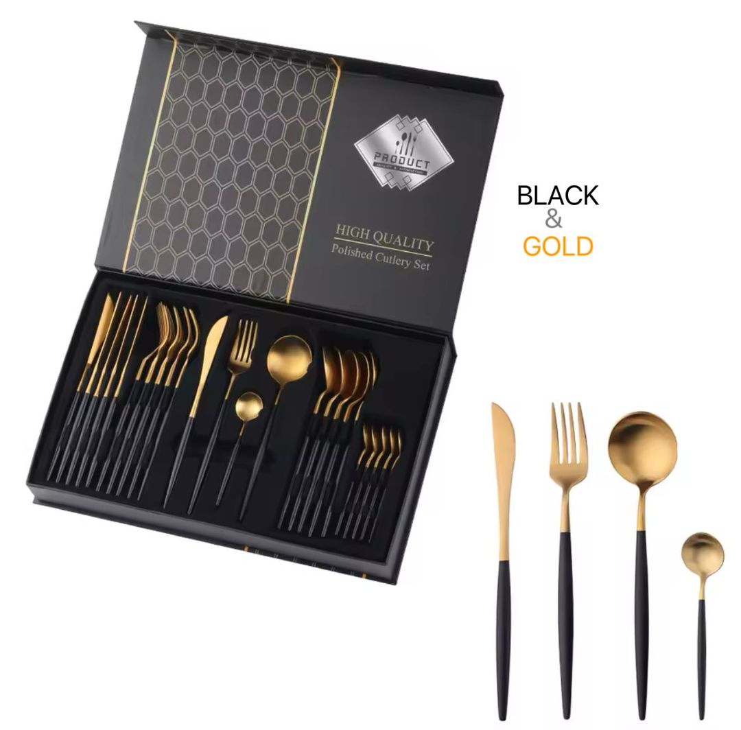 24 Piece Stainless Steel Two Toned Colour Cutlery Set