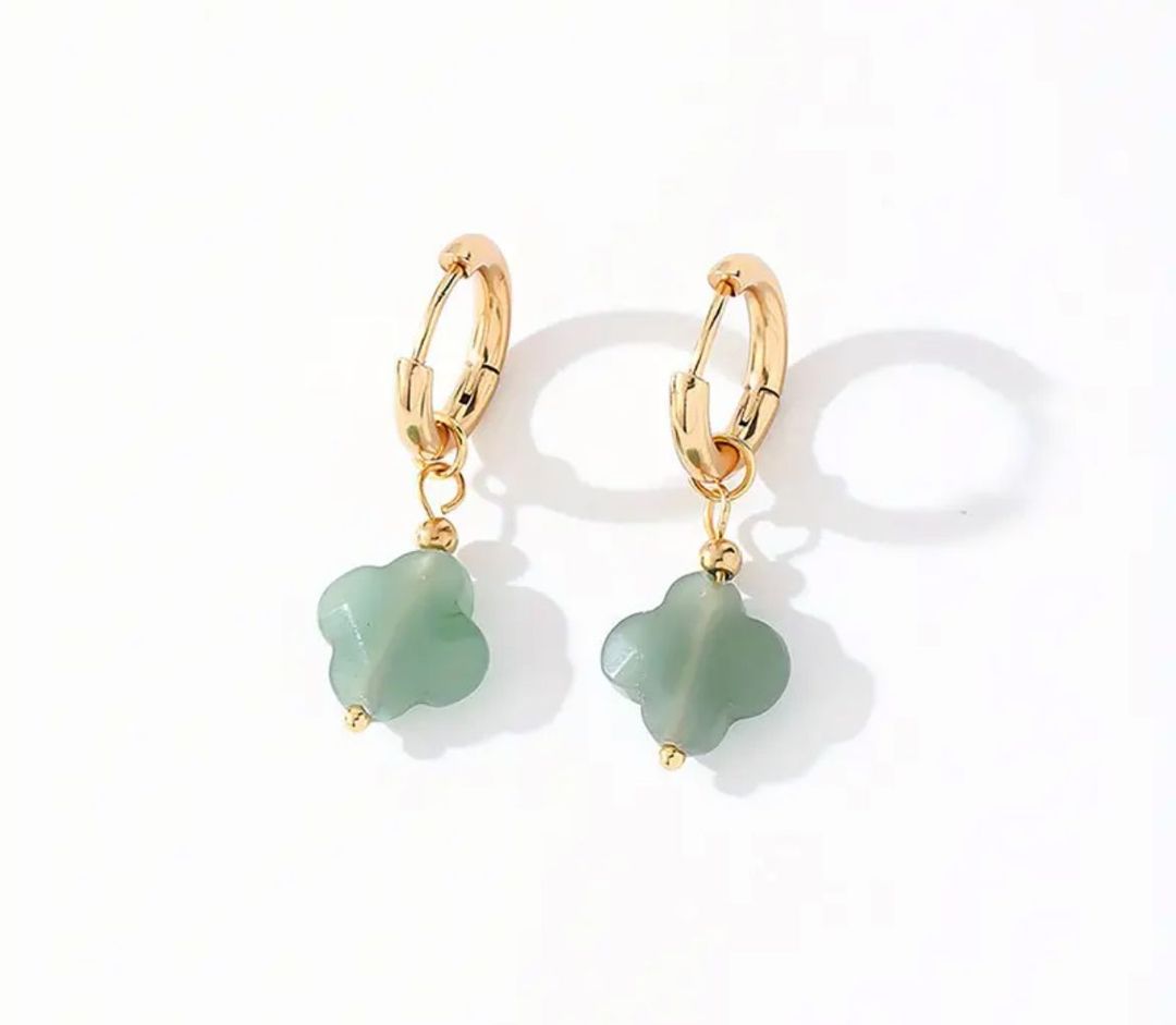 Green flower earrings