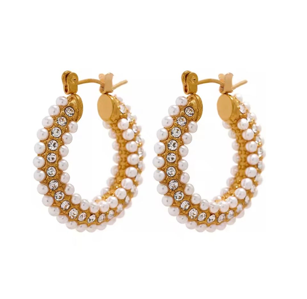 Shiny pearl hoops 
