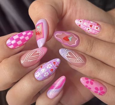 24 pcs set of nail design hearts cherry 