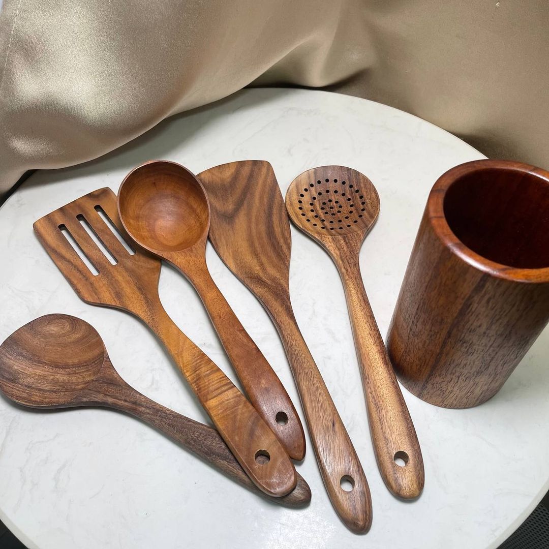 Acacia Wood Kitchen Spatulas | Cooking & Serving 5pcs Set K702
