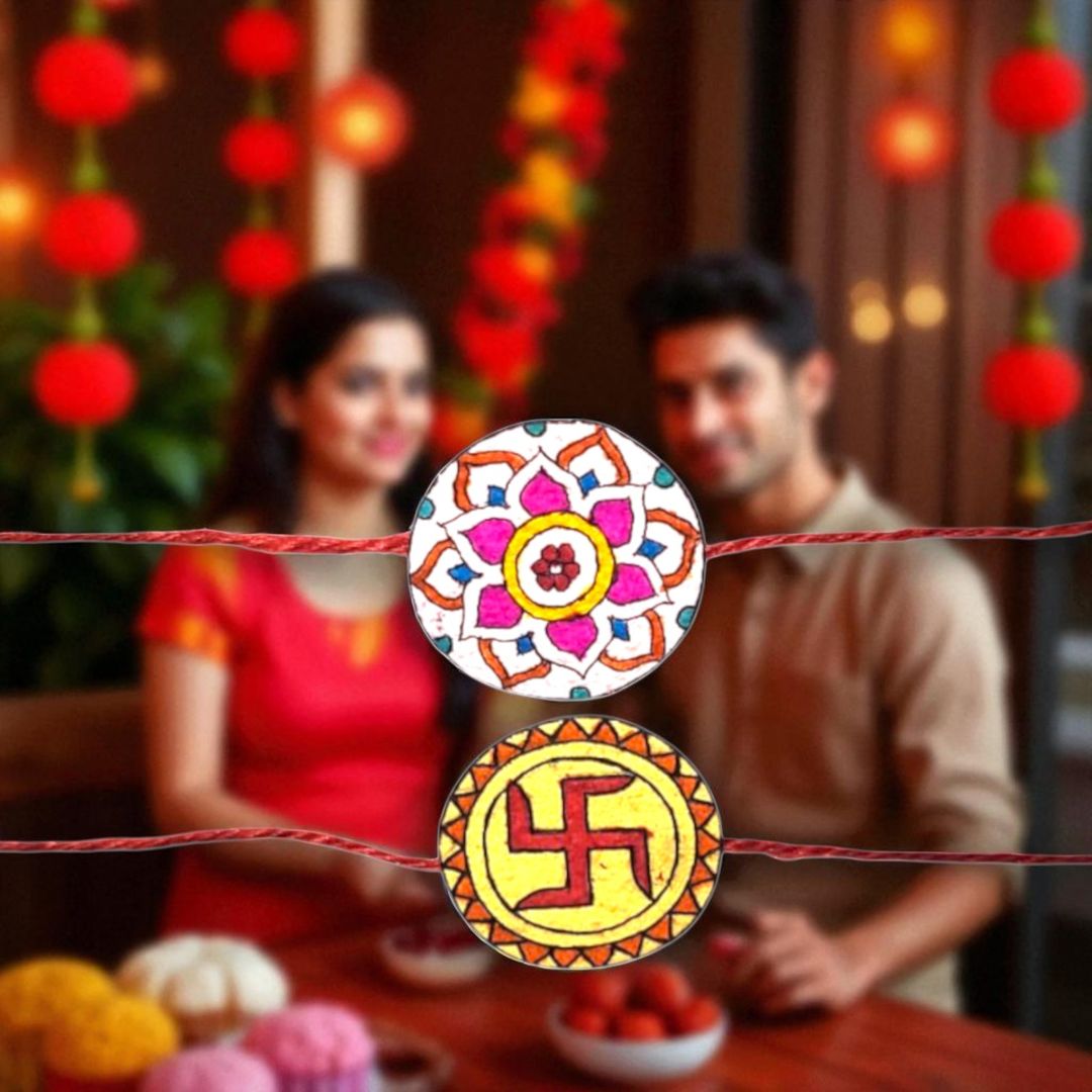 Traditional Tulsi Seed Paper Rakhi for Rakshabandhan 2025 (Swastik & Rangoli)