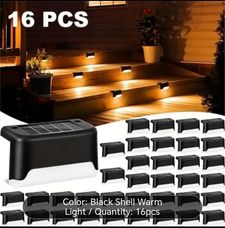16pcs Solar Outdoor Deck Lights, LED Step Lights for Balcony Patio Stair Fence Garden