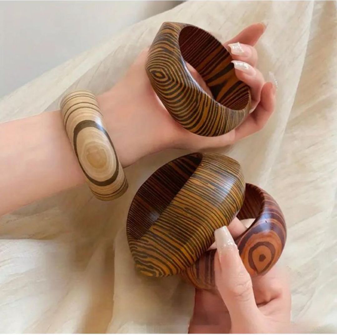  2pieces Wooden beige boho bangles