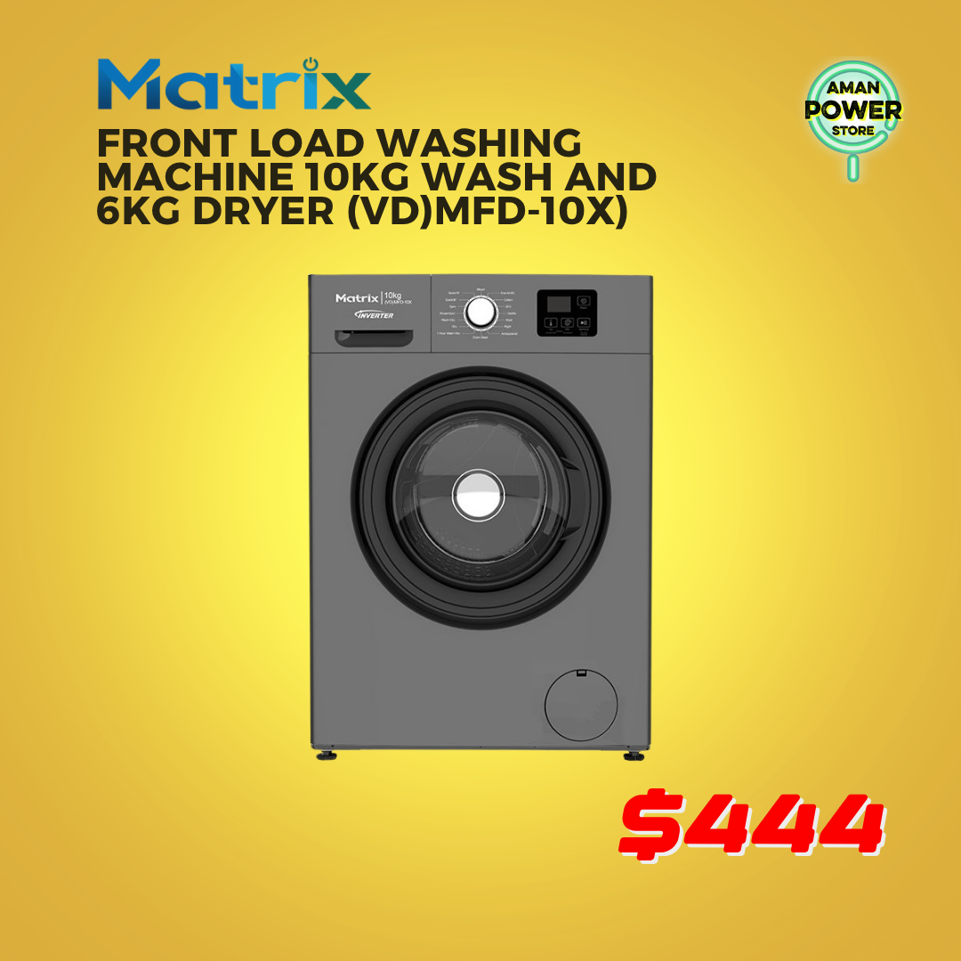 MATRIX FRONT LOAD WASHING MACHINE 10KG WASH AND 6KG DRYER (VD)MFD-10X)