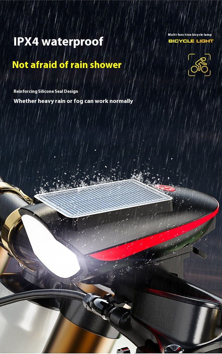 Solar Rechargeable Bicycle Front Light with Horn 