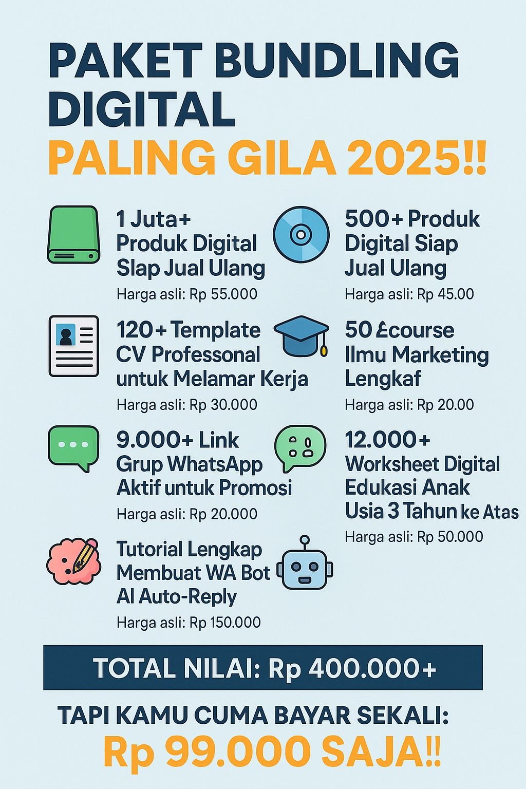 Modal Sekali Bayar Dapat Bandling Produk Digital Paling Laris