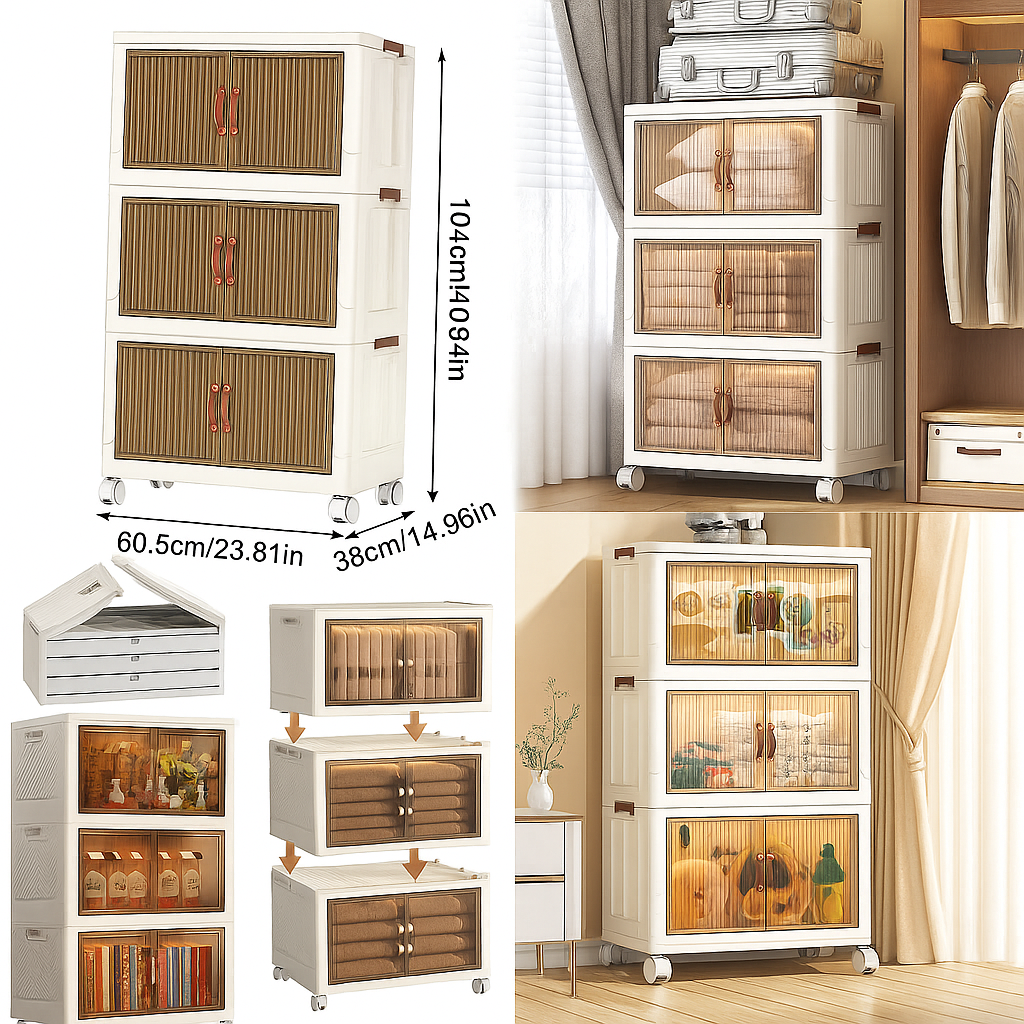 🧺 Lot de 3 Bacs de Rangement Empilable avec Roues – Grande Capacité & Praticité au Quotidien