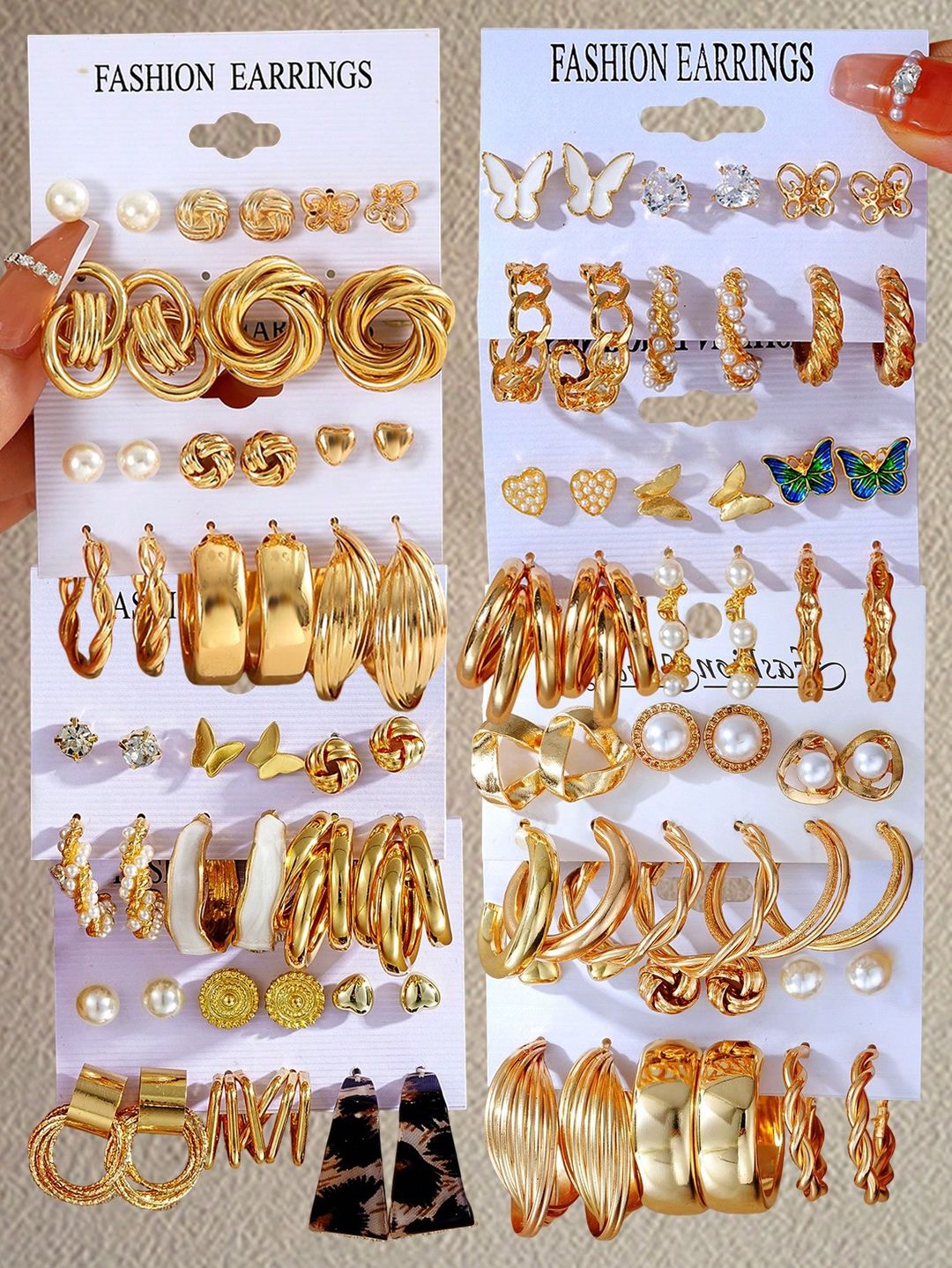 12/46/48 pièces Ensemble et élégant de boucles d'oreilles avec papillons et cœurs en faux perles pour femmes, convient pour les vacances, les sorties, les fêtes, la fête des mères, les cadeaux d'été, assortiment quotidien