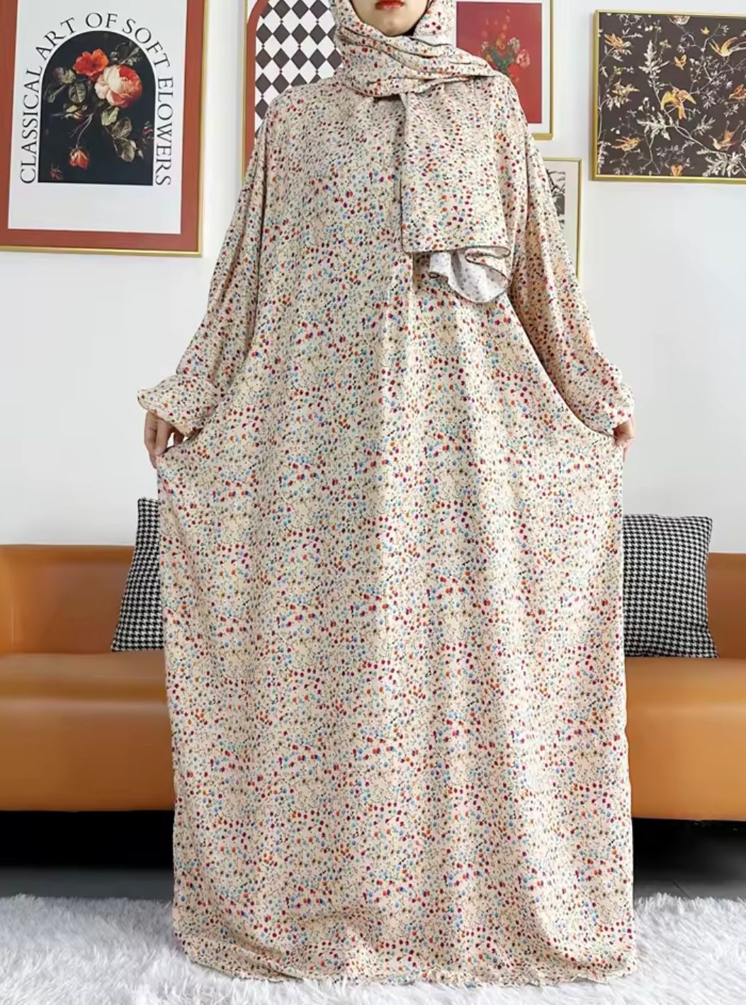 Abaya élégante en rayonne avec turban assorti – Confort et style pour toutes occasions