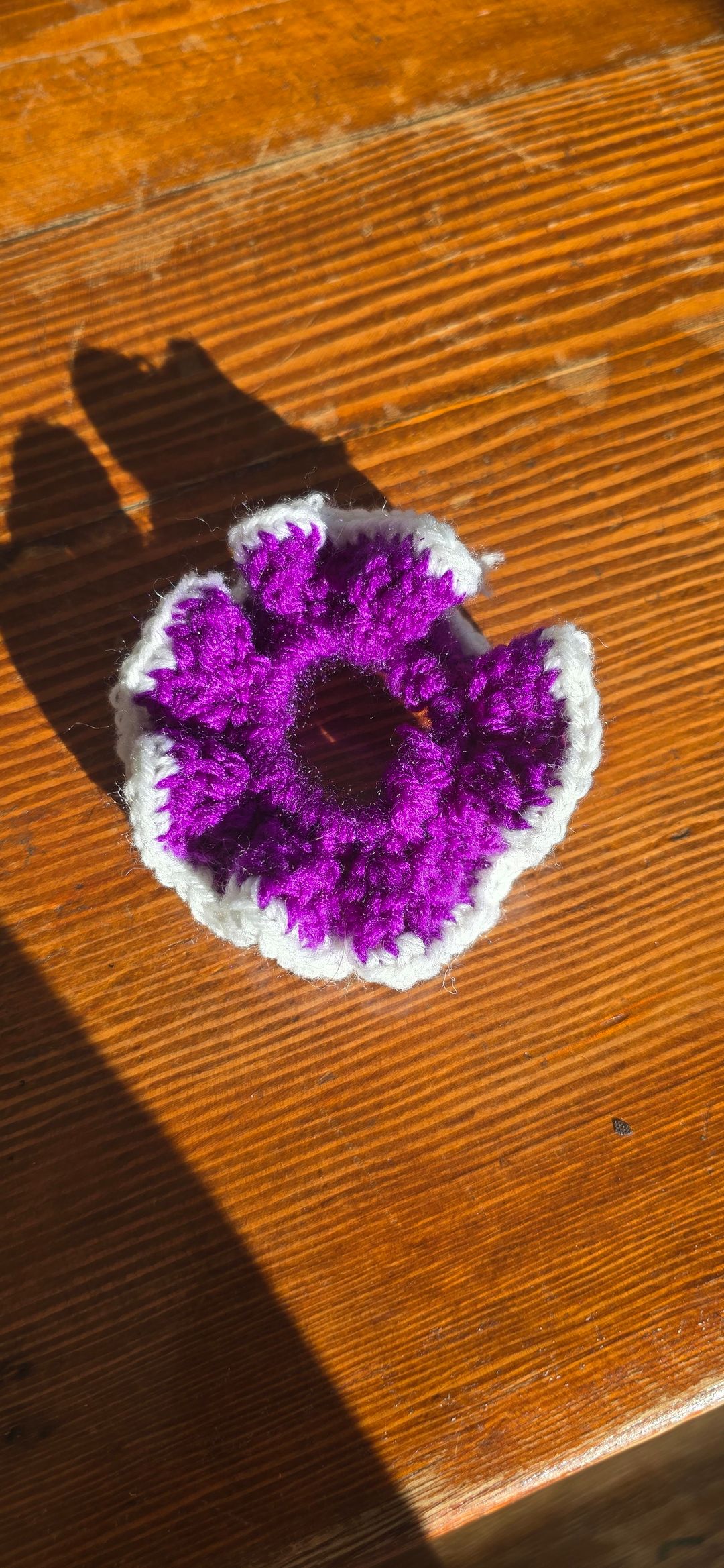 Purple and white scrunchie 