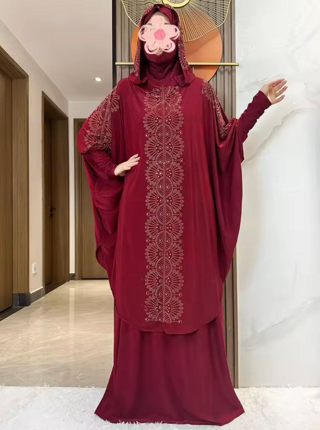 Ensemble abaya 2 pièces avec hijab intégré – Tenue de prière élégante pour femmes musulmanes