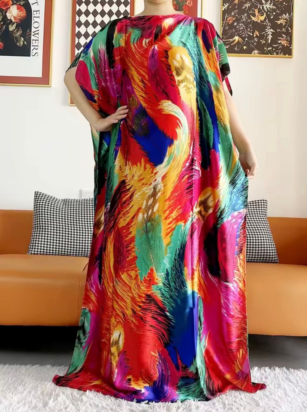Abaya longue oversize à motifs floraux – Style Dubaï chic et décontracté