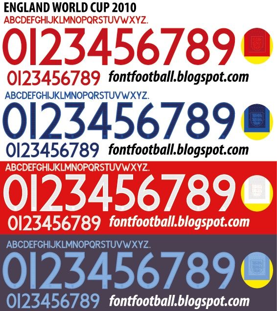 Font Vector England World Cup 2010 kit