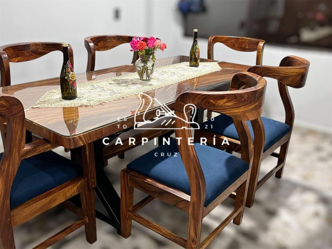 Comedor de parota con sillas estilo escandinavo – 6 plazas