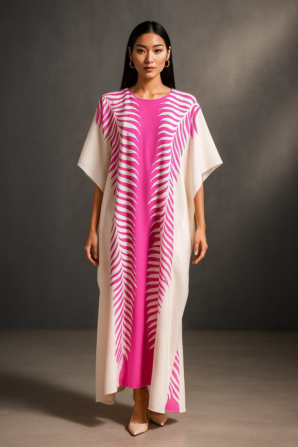 KAFTAN ABSTRACT SHORT SLEEVE  : PINK