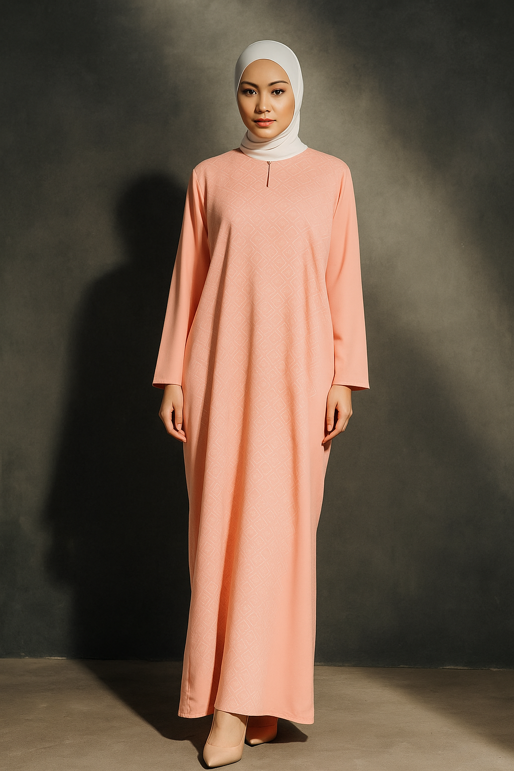 KAFTAN BATIK GEOMETRY LONG SLEEVE  : SALMON PINK