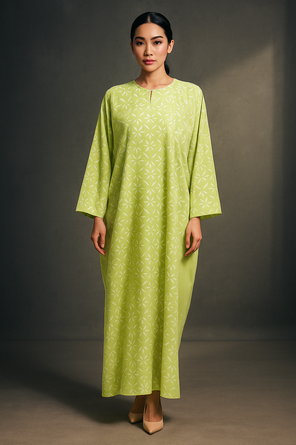 KAFTAN BATIK GEOMETRY LONG SLEEVE  : GREEN