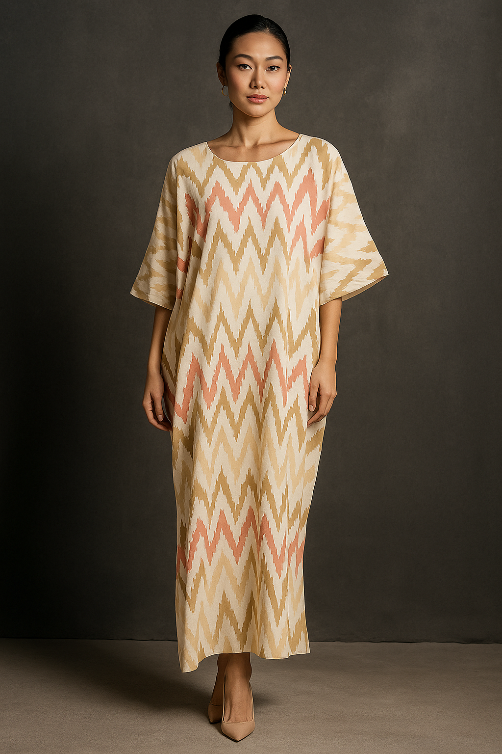 KAFTAN ZIGZAG 3/4 SLEEVE  : BROWN SAGE GREEN