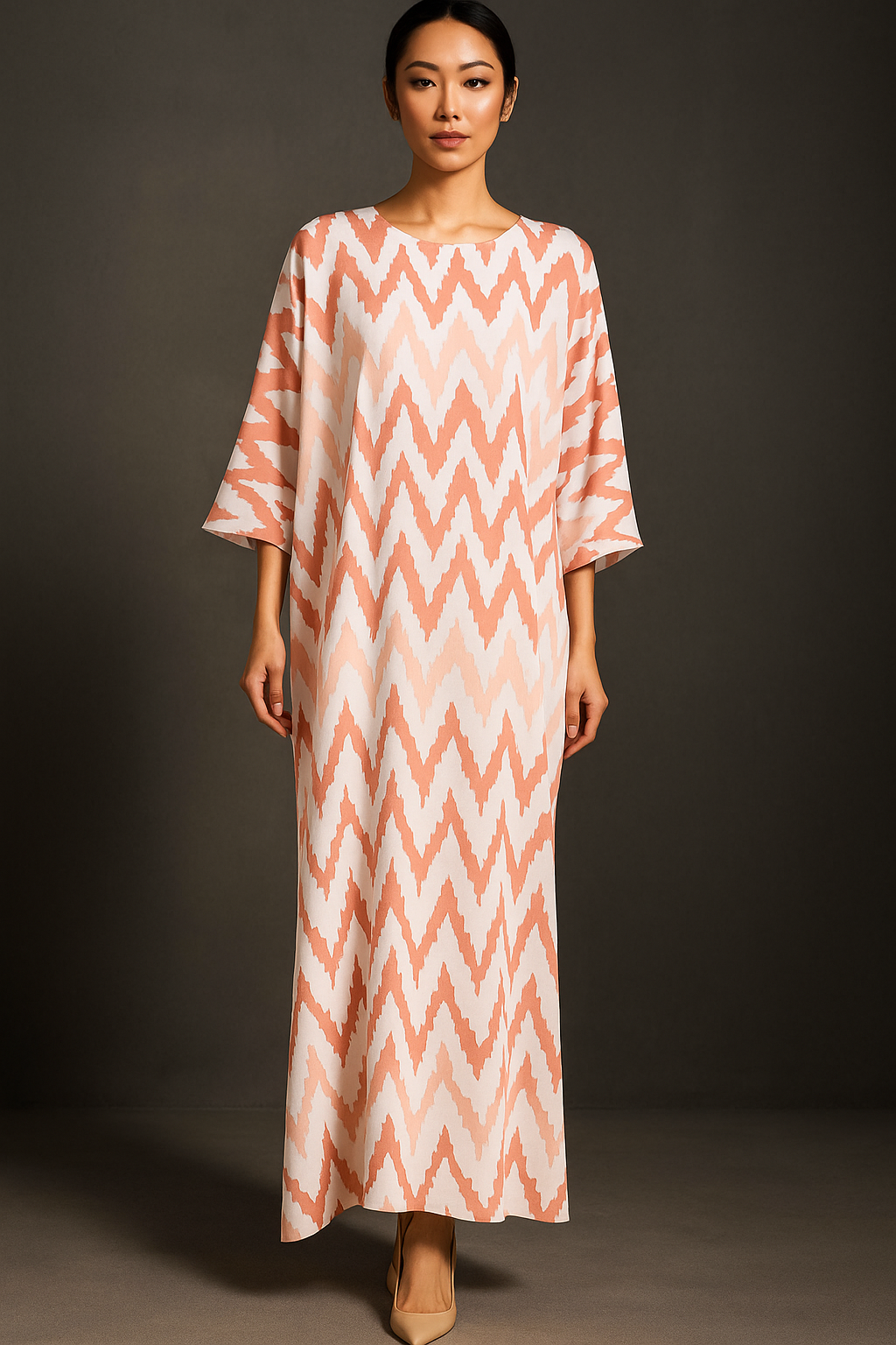 KAFTAN ZIGZAG 3/4 SLEEVE  : BROWN PEACH