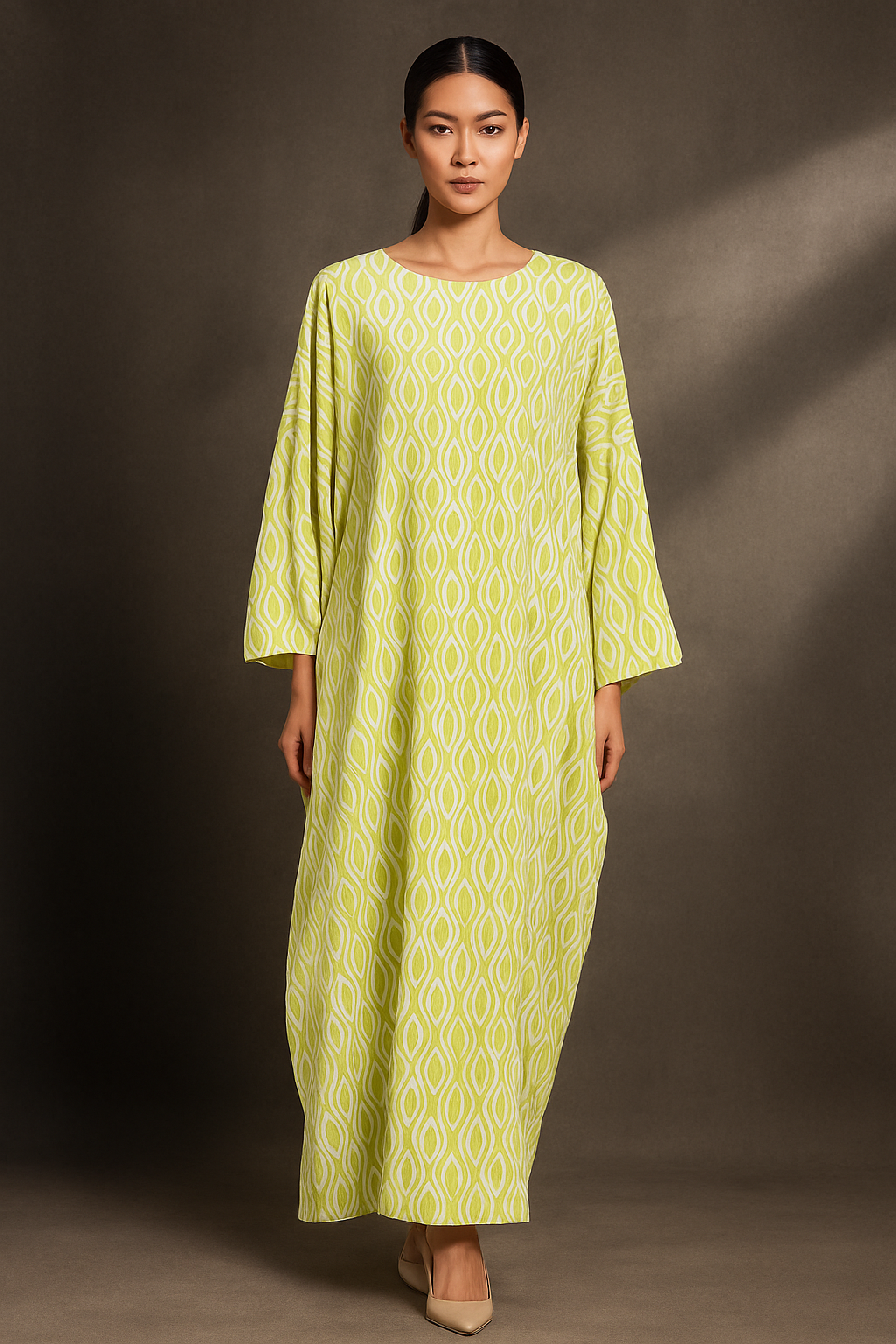 KAFTAN ABAYA DAUN WITH DIAMANTE CRYSTAL LONG SLEEVE  : LIGHT GREEN