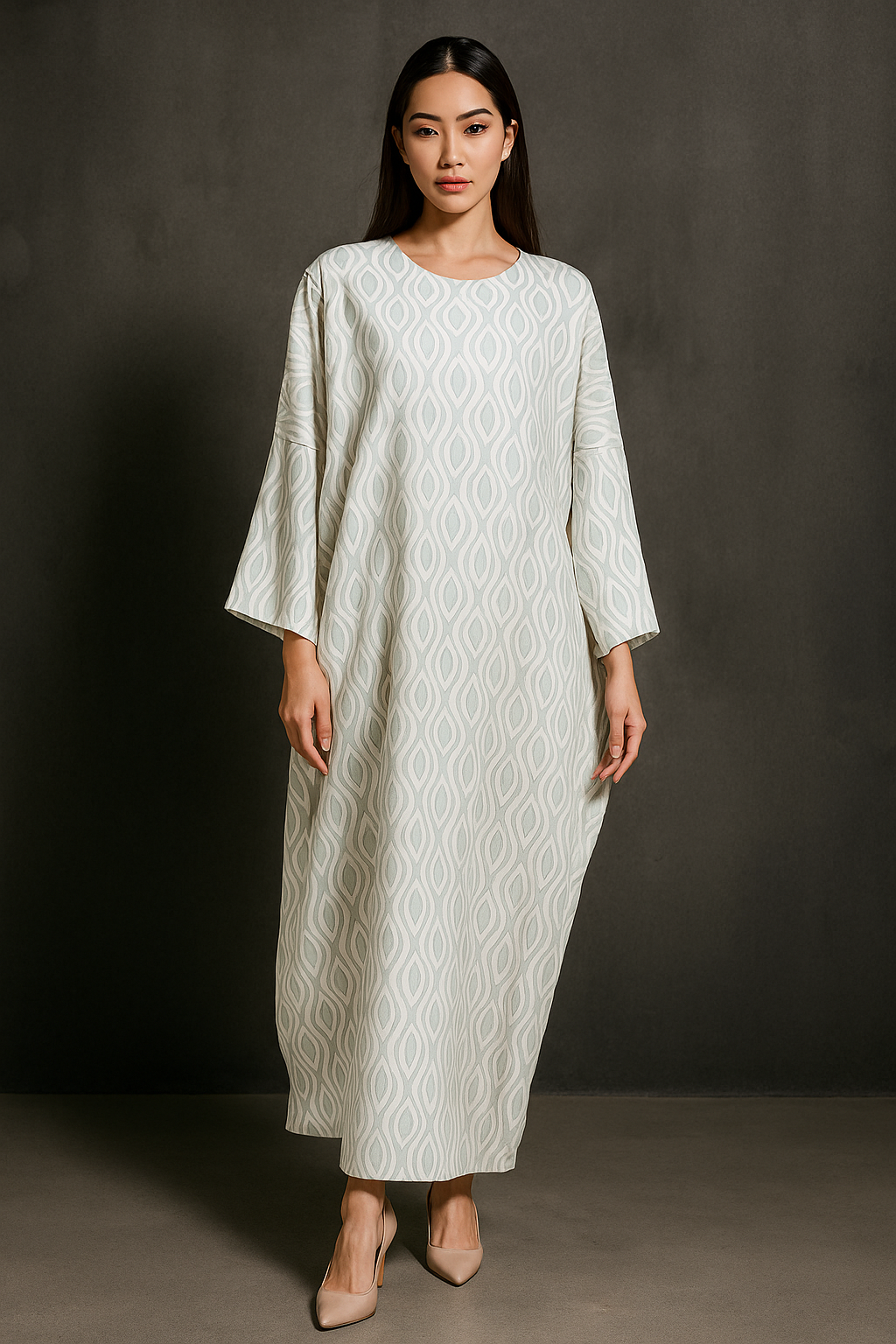 KAFTAN ABAYA DAUN WITH DIAMANTE CRYSTAL LONG SLEEVE  : SAGE GREEN