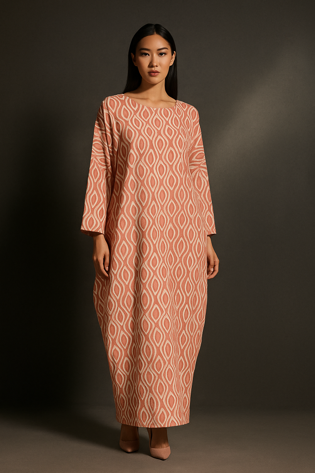 KAFTAN ABAYA DAUN WITH DIAMANTE CRYSTAL LONG SLEEVE  : BRICK BROWN