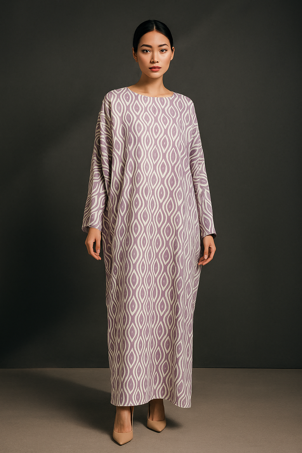 KAFTAN ABAYA DAUN WITH DIAMANTE CRYSTAL LONG SLEEVE  : GREY