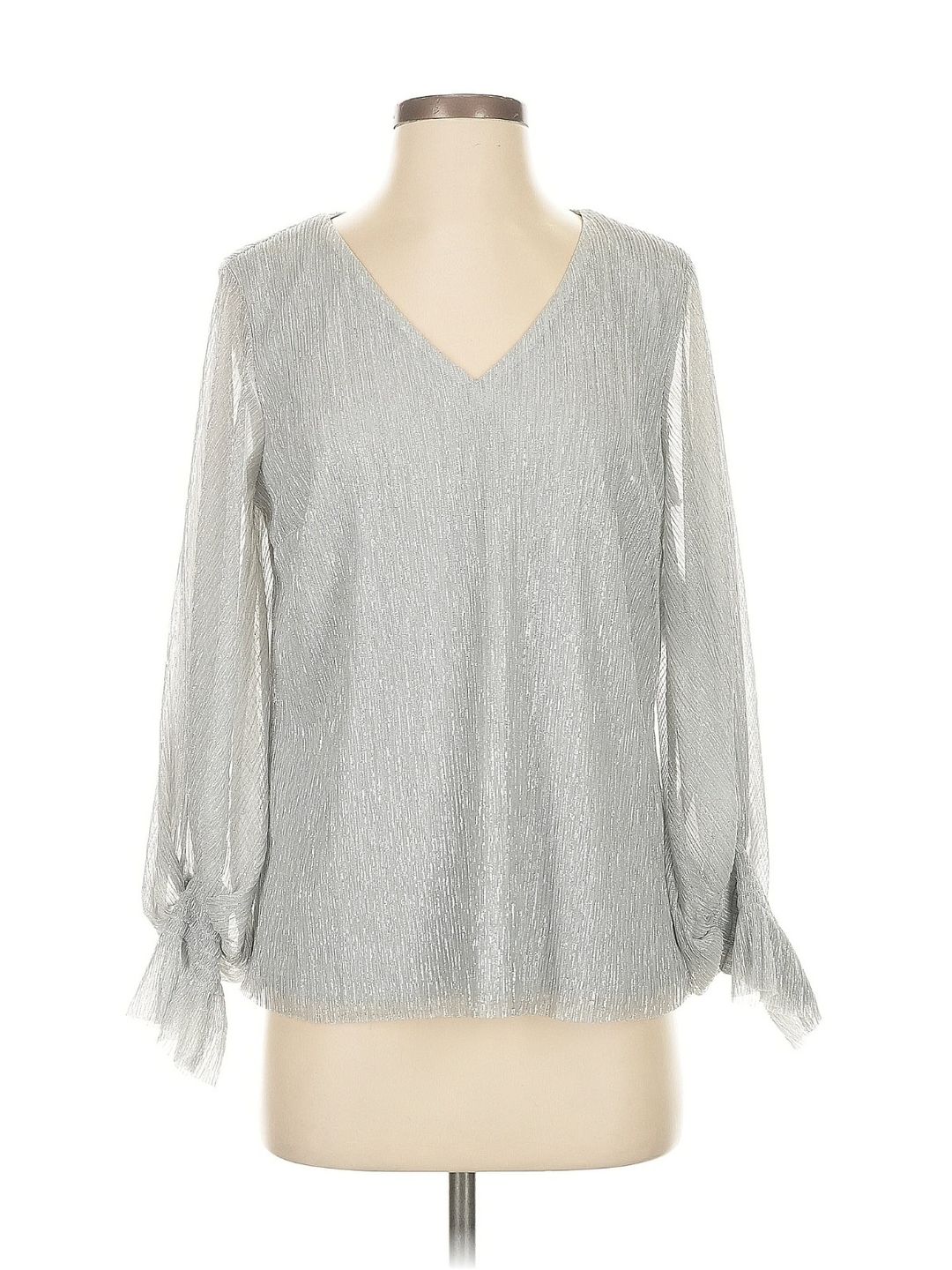 Blusa Plateada con Brillo y Lazo en Mangas (Talla S)