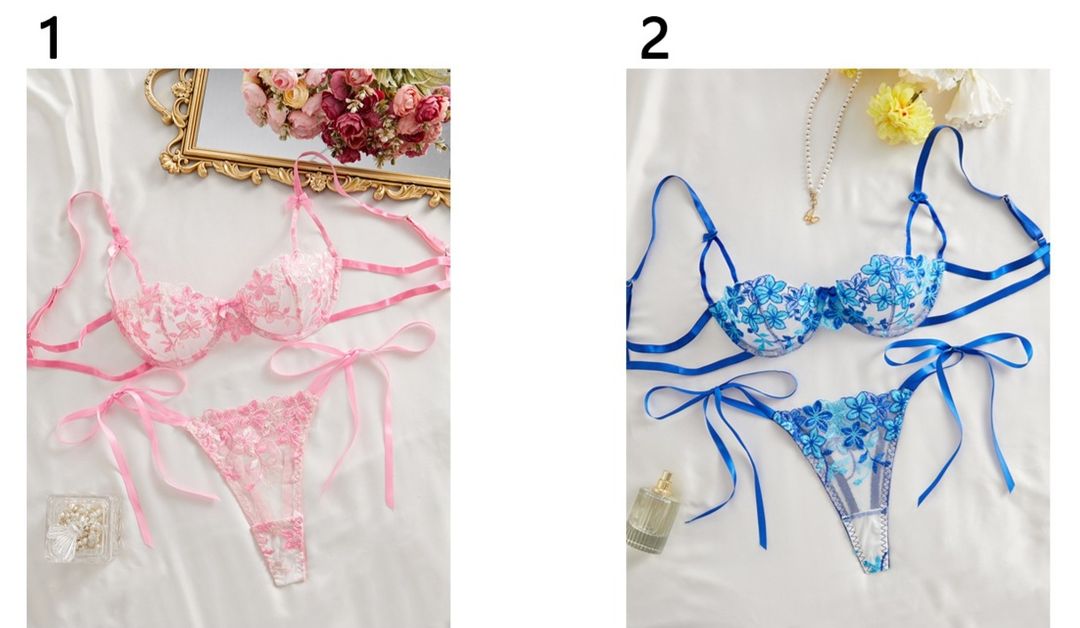 L - Flower Embroidery Underwear Set