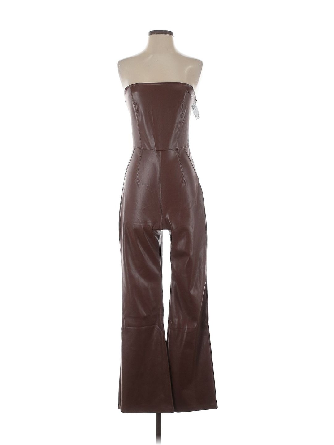 Enterizo strapless café efecto cuero (Talla S)