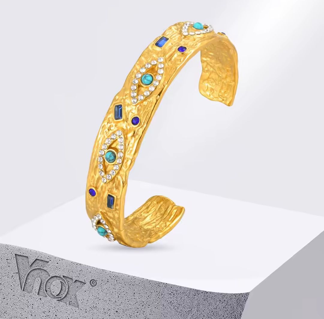 Bracelet Vnox en pierre naturelle turquoise – Maillons délicats en acier inoxydable, bijoux de luxe pour femme