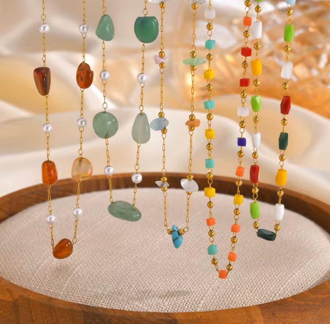 Collier Vnox en perles colorées style Y2K – Choker lumineux en acier inoxydable pour femmes