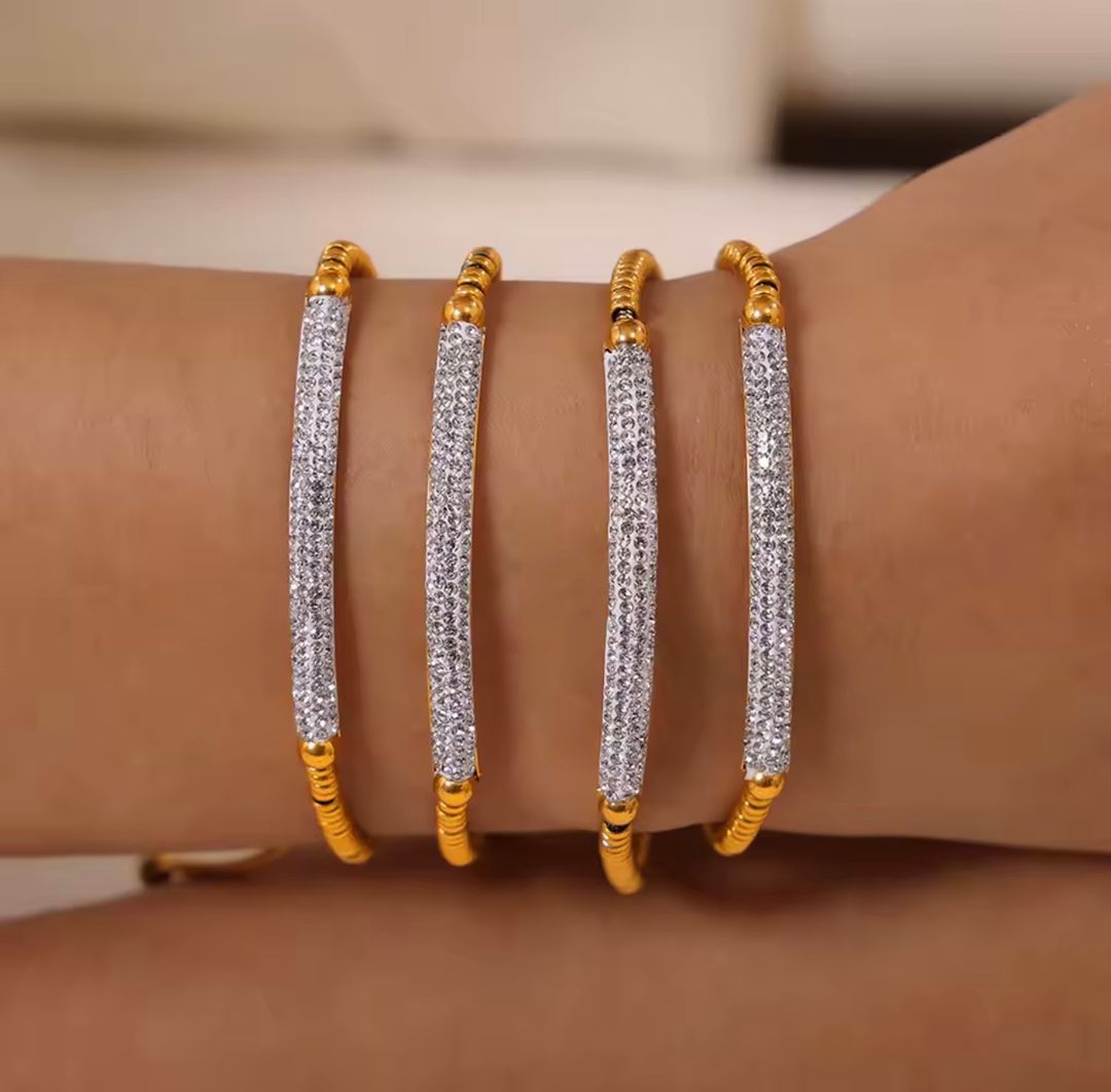 Bracelet à breloques en acier inoxydable 316L pour femmes – Chaîne perlée élastique avec strass, style luxe