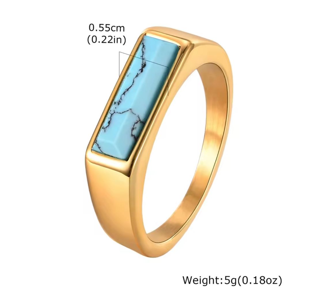 Vnox – Chevalière en pierre naturelle pour hommes et femmes, bague unisexe en acier inoxydable plaqué or, bijou élégant